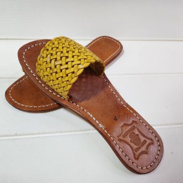 Handmade Moroccan Yellow Leather Sandal For Women – Woven Flats – Bright Summer Boho Shoes – Artisan Braided Leather Slippers – Gift For Her